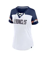 Women's Fanatics White Denver Broncos Dueling Slant V-Neck Lace-Up T-shirt