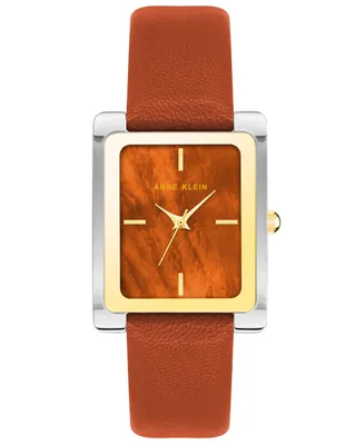 Anne Klein Women's Quartz Red Rust Genuine Leather Watch 28mm x 36mm - Red, Silver-Tone, Gold