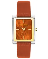 Anne Klein Women's Quartz Red Rust Genuine Leather Watch 28mm x 36mm - Red, Silver-Tone, Gold