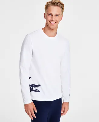 Lacoste Men's Relaxed-Fit Long Sleeve Crewneck Croc Print Sleep T-Shirt