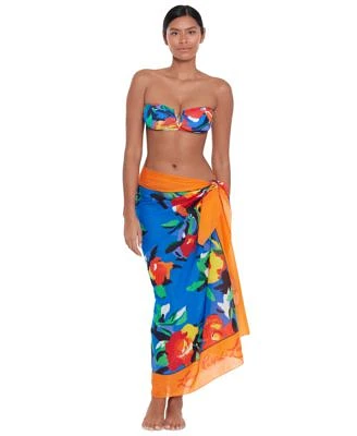 Lauren Ralph Lauren Womens Printed V Wire Bandeau Bikini Top Pareo Wrap Cover Up