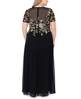 Betsy & Adam Plus Beaded Embroidered Gown