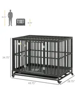 PawHut Heavy Duty Dog Crate Metal Kennel and Cage Dog Playpen with Lockable Wheels, Slide-out Tray and Anti-Pinching Floor