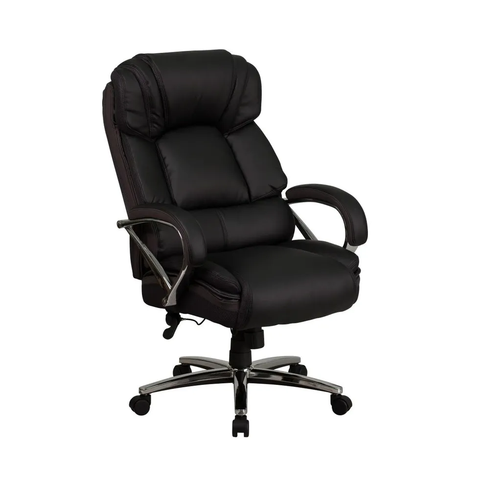 Emma+Oliver Big & Tall 500 Lb. Rated Leather Executive Swivel Ergonomic Office Chair With Chrome Base And Arms