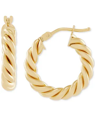 Italian Gold Twist-Style Tube Small Hoop Earrings 10k Gold, 3/4"