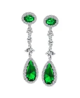 Bling Jewelry Wedding Simulated Royal Green Emerald Cubic Zirconia Halo Long Pear Solitaire Teardrop Cz Statement Dangle Chandelier Earrings Pageant B
