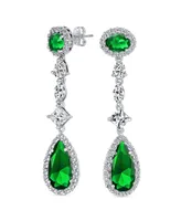 Bling Jewelry Wedding Simulated Royal Green Emerald Cubic Zirconia Halo Long Pear Solitaire Teardrop Cz Statement Dangle Chandelier Earrings Pageant B