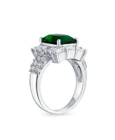 Bling Jewelry Fashion Rectangle Solitaire Cubic Zirconia Cz Pave Green Art Deco Style 5CT Cocktail Statement Ring For Women