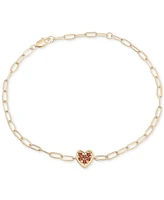 Garnet Heart Cluster Paperclip Link Bracelet (1/4 ct. t.w.) in 14k Gold-Plated Sterling Silver