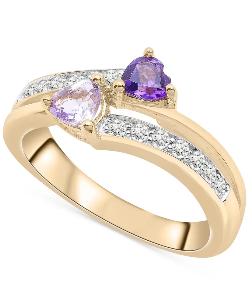 Amethyst (3/8 ct. t.w.) & White Topaz (3/8 ct. t.w.) Heart Ring in 14k Gold-Plated Sterling Silver