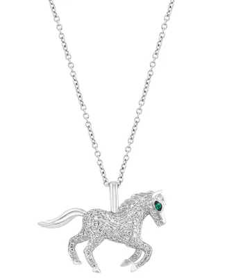 Effy Diamond (1/3 ct. t.w.) & Emerald Accent Horse 18" Pendant Necklace in 14k White Gold