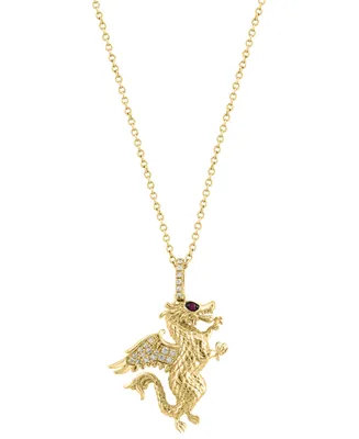Effy Diamond (1/20 ct. t.w.) & Ruby Accent Dragon 18" Pendant Necklace in 14k Gold