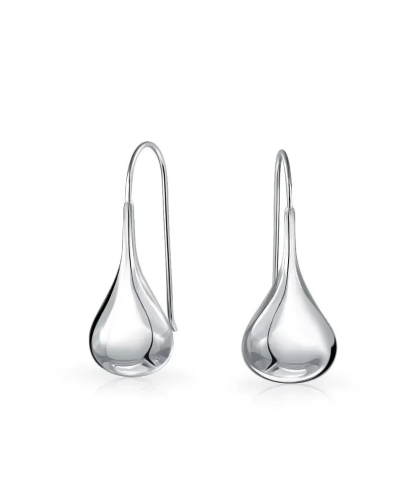 Bling Jewelry Simple Plain Puffed Teardrop Pear Shaped Rain Drop Earrings For Women Fishhook Threader Polish Sterling Silver Inch