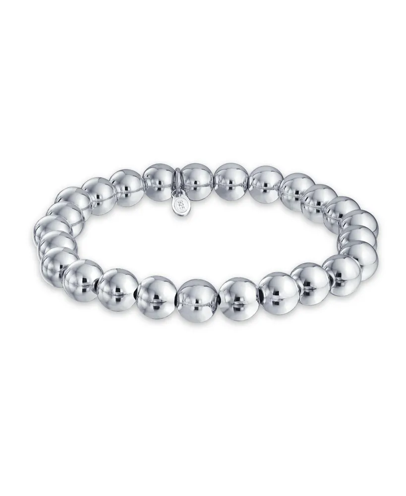 Bling Jewelry Simple Basic Round Sterling Silver Bead Ball Strand Stretch Bracelet For Women 6MM