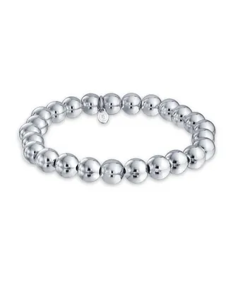 Bling Jewelry Simple Basic Round .925 Sterling Silver Bead Ball Strand Stretch Bracelet For Women 6MM