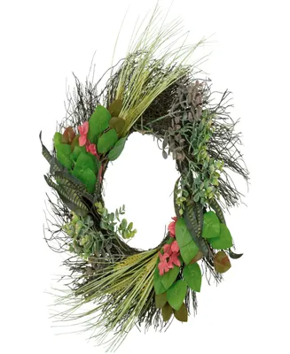 Wheat Eucalyptus and Twig Artificial Wreath 22"