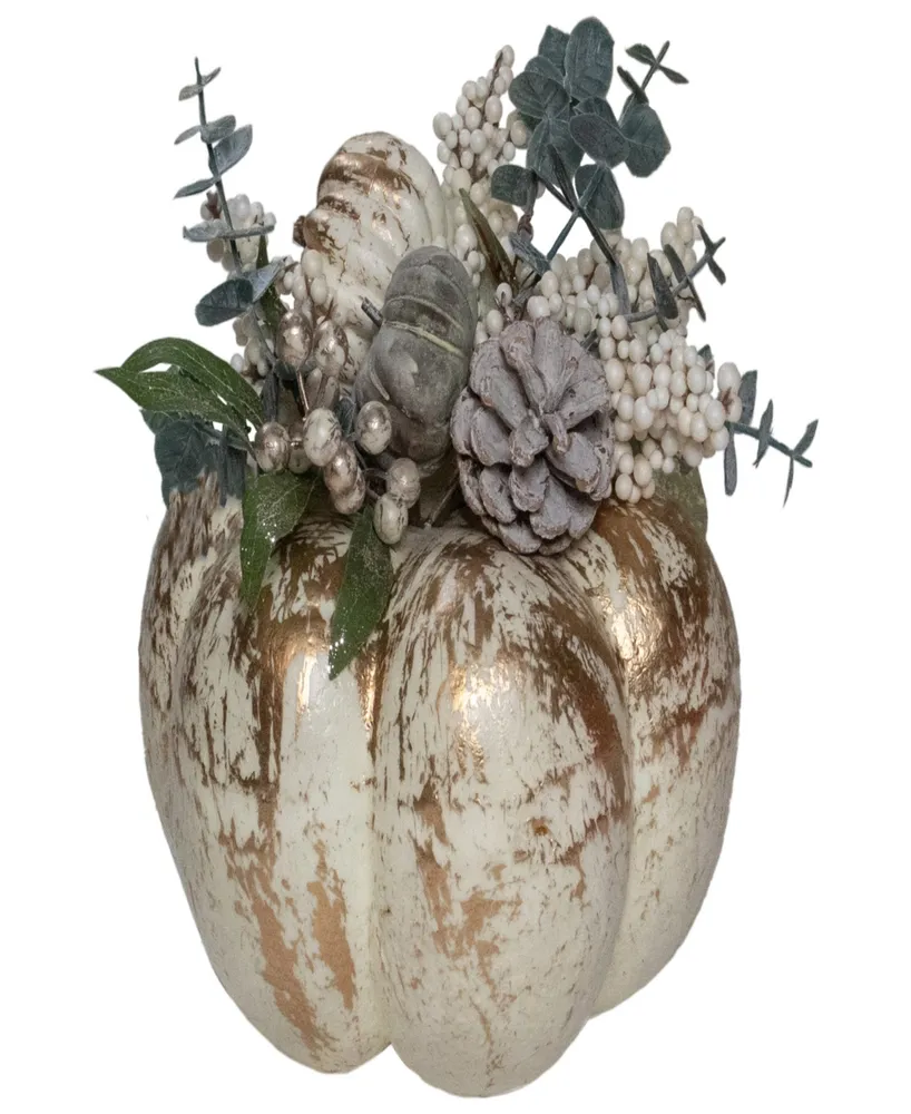 9" White and Gold-Tone Pumpkins Fall Harvest Arrangement