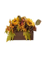 10" Yellow and Brown Sunflowers and Leaves Fall Harvest Floral Arrangement