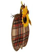 14" Orange and Brown Plaid Fall Harvest Pumpkin Wall Decor