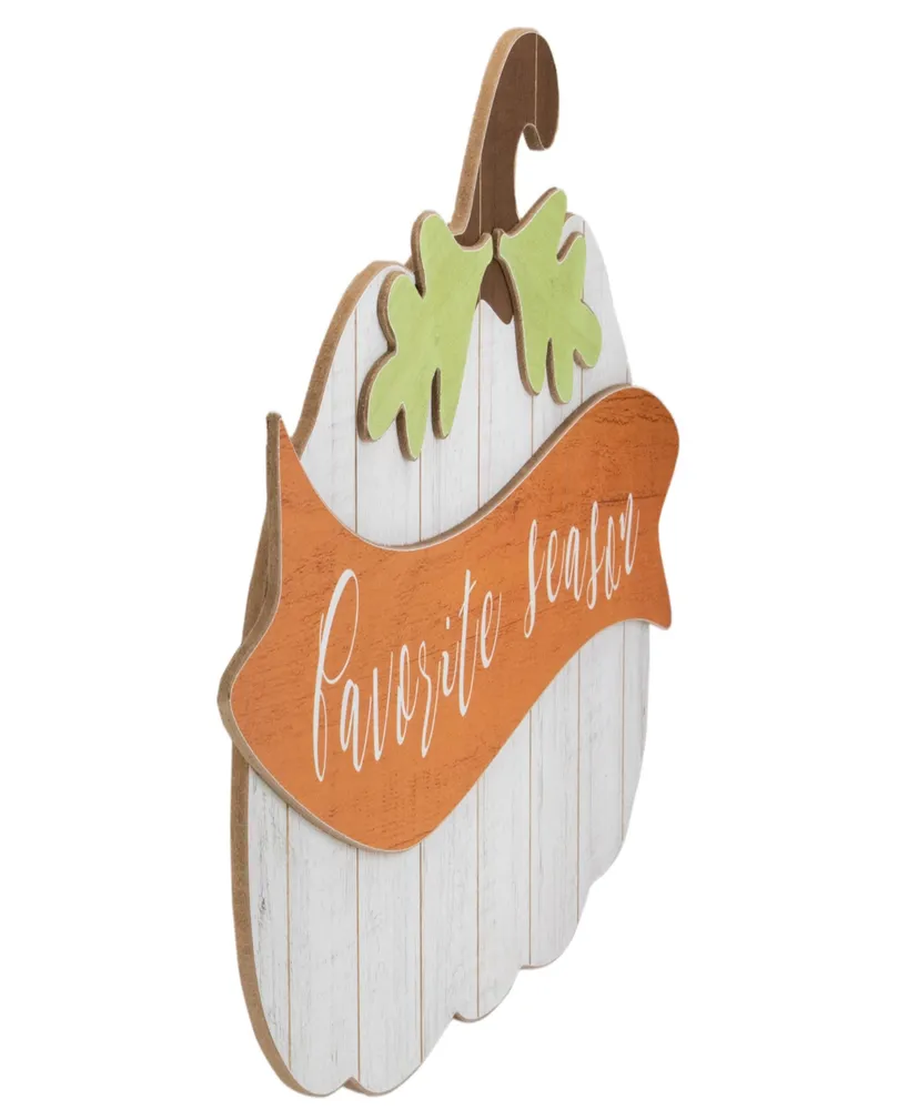 19" White Wooden Pumpkin Favorite Season Hanging Wall Sign