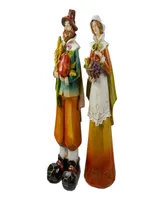 Set of 2 Male and Female Pilgrim Wooden Thanksgiving Figurines