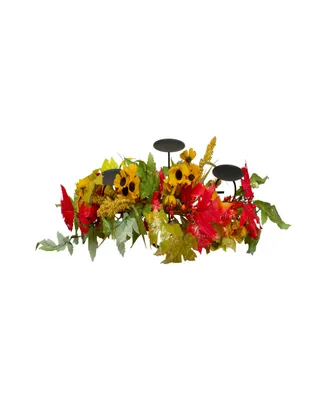 28" Yellow Sunflower and Red Leaves Fall Harvest Candle Holder