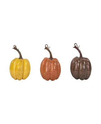 Set of 3 Orange Yellow and Brown Crackle Finish Fall Harvest Pumpkins 4"