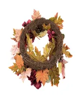 Orange and Burgundy Fall Harvest Artificial Floral and Pinecone Wreath 22"