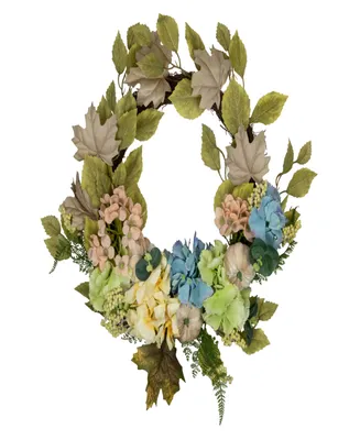 Green and Blue Floral and Gourds Thanksgiving Artificial Wreath 22"