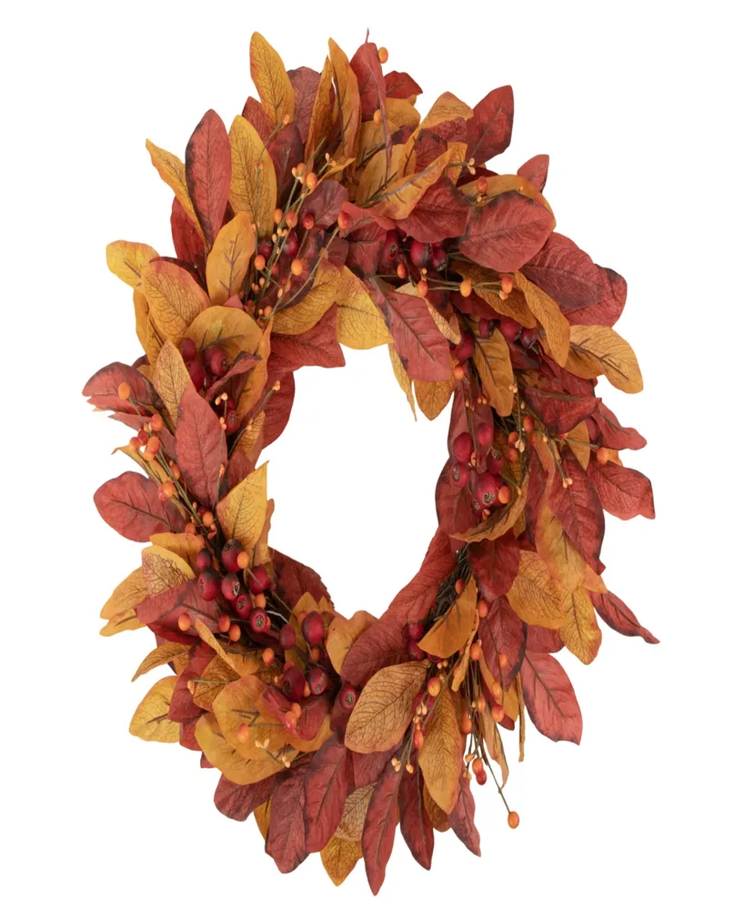 Berries with Leaves Artificial Fall Harvest Twig Wreath 24" Unlit