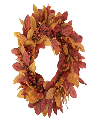 Berries with Leaves Artificial Fall Harvest Twig Wreath 24" Unlit
