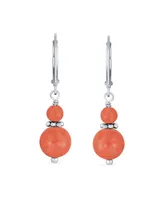 Bling Jewelry Gemstone Natural Orange Peach Coral Boho Bali Milgrain Edged Beaded Rondel Separator Double Ball Round Drop Dangle Earrings Sterling Sil