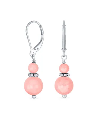 Bling Jewelry Natural Pink Coral Bali Milgrain Edged Beaded Rondel Separator Double Ball Round Drop Dangle Earrings Sterling Silver Lever back