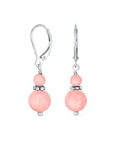 Bling Jewelry Natural Pink Coral Bali Milgrain Edged Beaded Rondel Separator Double Ball Round Drop Dangle Earrings Sterling Silver Lever back