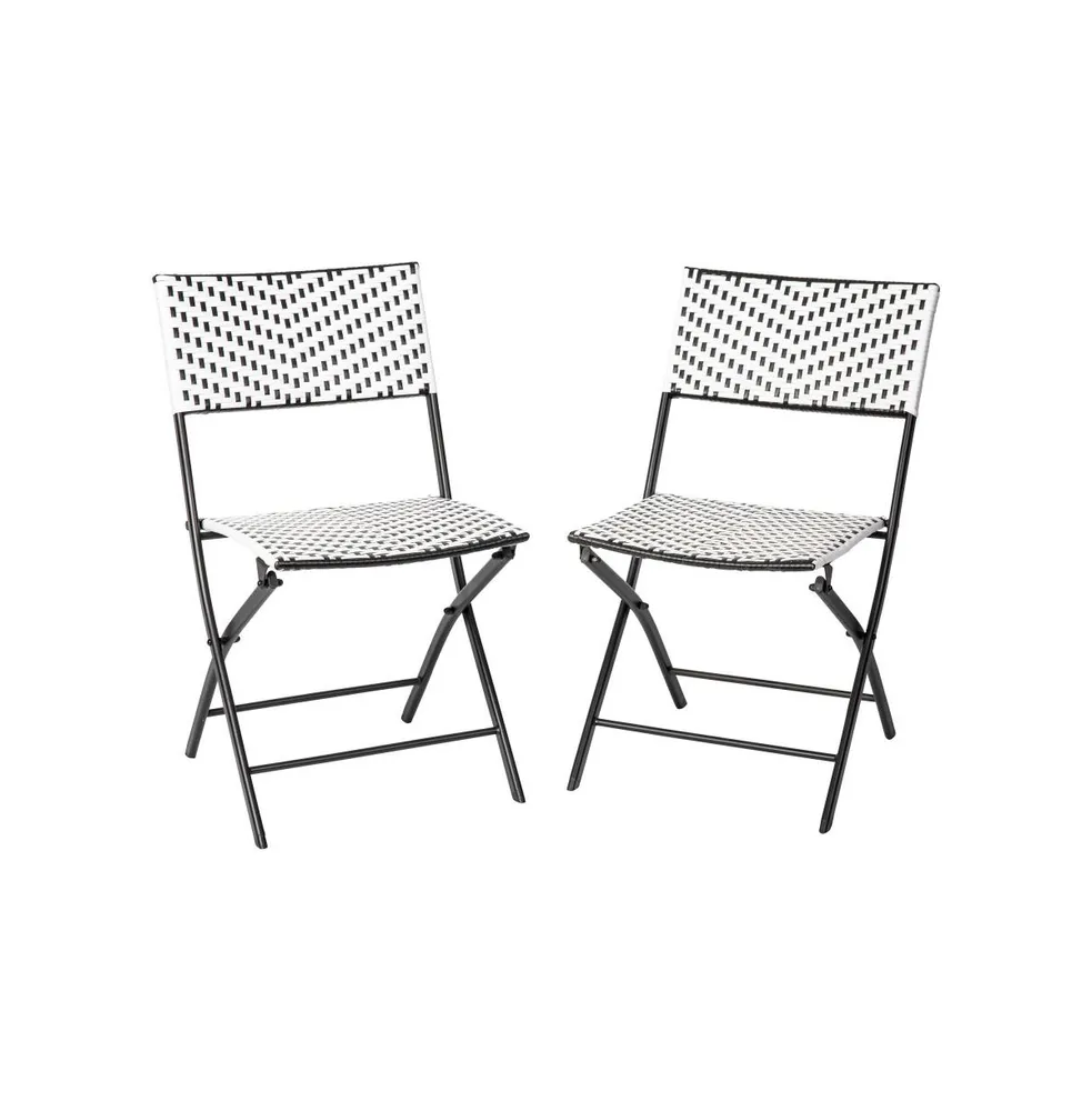 Emma+Oliver Ciel Set Of Two Folding French Bistro Chairs Pe Rattan With Metal Frames For Indoor And Outdoor Use