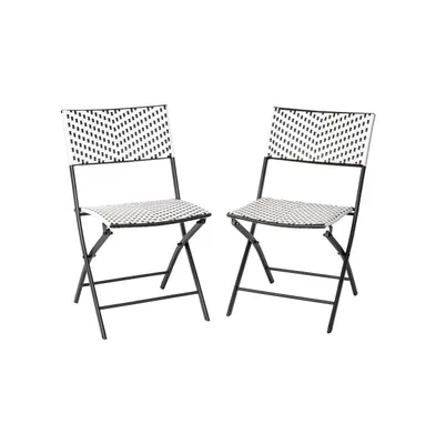 Emma+Oliver Ciel Set Of Two Folding Bistro Chairs In Pe Rattan With Metal Frames For Indoor And Outdoor Use