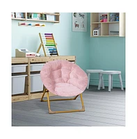 Io Kid'S Folding Saucer Chair With Cozy Faux Fur Upholstery And Metal Frame For Playroom, Bedrooms, Nursery More