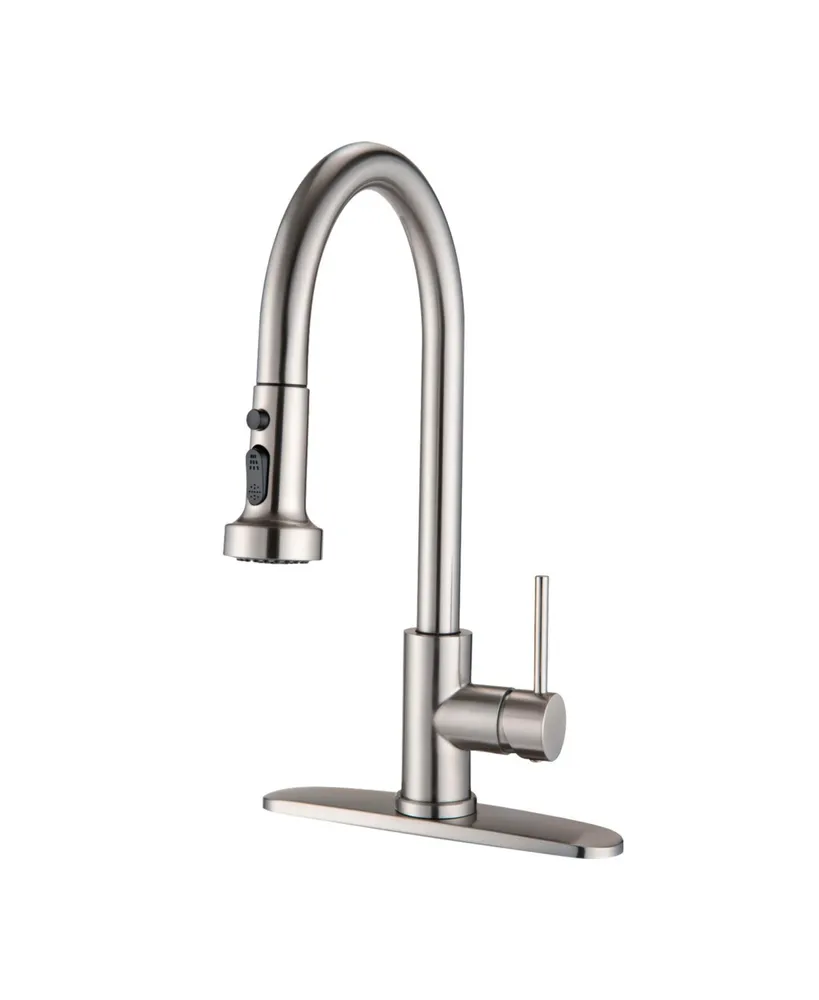 Simplie Fun Stainless Steel Pull Down Kitchen Faucet With Soap Dispenser Brushed Nickel