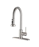 Streamdale Furniture Stainless Steel Pull Down Kitchen Faucet With Soap Dispenser Brushed Nickel