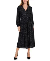 Anne Klein Women's Sequin Surplice-Neck Midi Dress