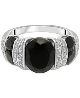 Onyx & Diamond (1/5 ct. tw.) Statement Ring in Sterling Silver