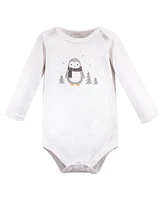 Hudson Baby Baby Unisex Baby Cotton Long-Sleeve Bodysuits, Gray Penguin