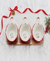 Winterberry Santa Dip Bowls with Wood Base