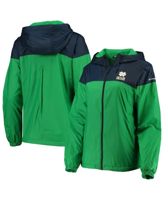Women's Columbia Green, Navy Notre Dame Fighting Irish Flash Forward Lined Full-Zip Windbreaker Jacket