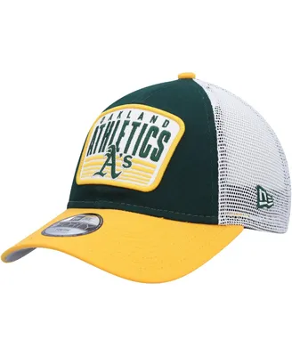 Big Boys New Era Green Oakland Athletics Patch Trucker 9FORTY Snapback Hat