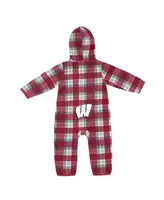 Infant Boys and Girls Colosseum Red, Gray Wisconsin Badgers Farays Plaid Full-Zip Hoodie Jumper