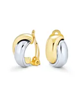 Bling Jewelry Two Tone Interlocking Circle Dome Half Hoop Clip On Earrings Non Pierced - Gold