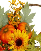 Cornucopia and Sunflower with Pumpkins Artificial Thanksgiving Wreath - 20" Unlit