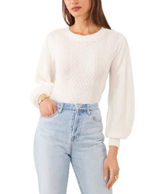 1.state Women's Variegated Cables Crew Neck Sweater