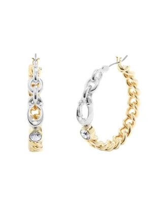 Coach Faux Stone Signature Mixed Sculpted C Chain Hoop Earrings - Two
